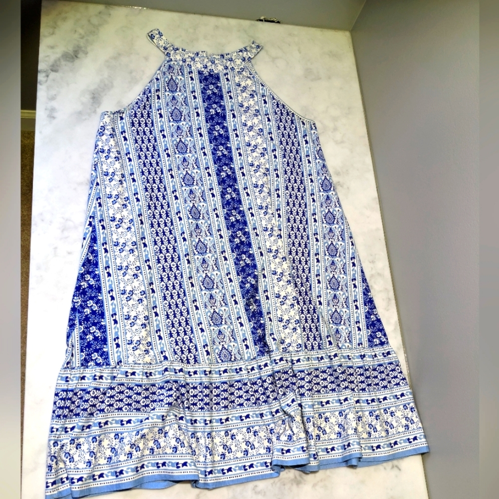 LOFT Blue and White Halter Sundress
